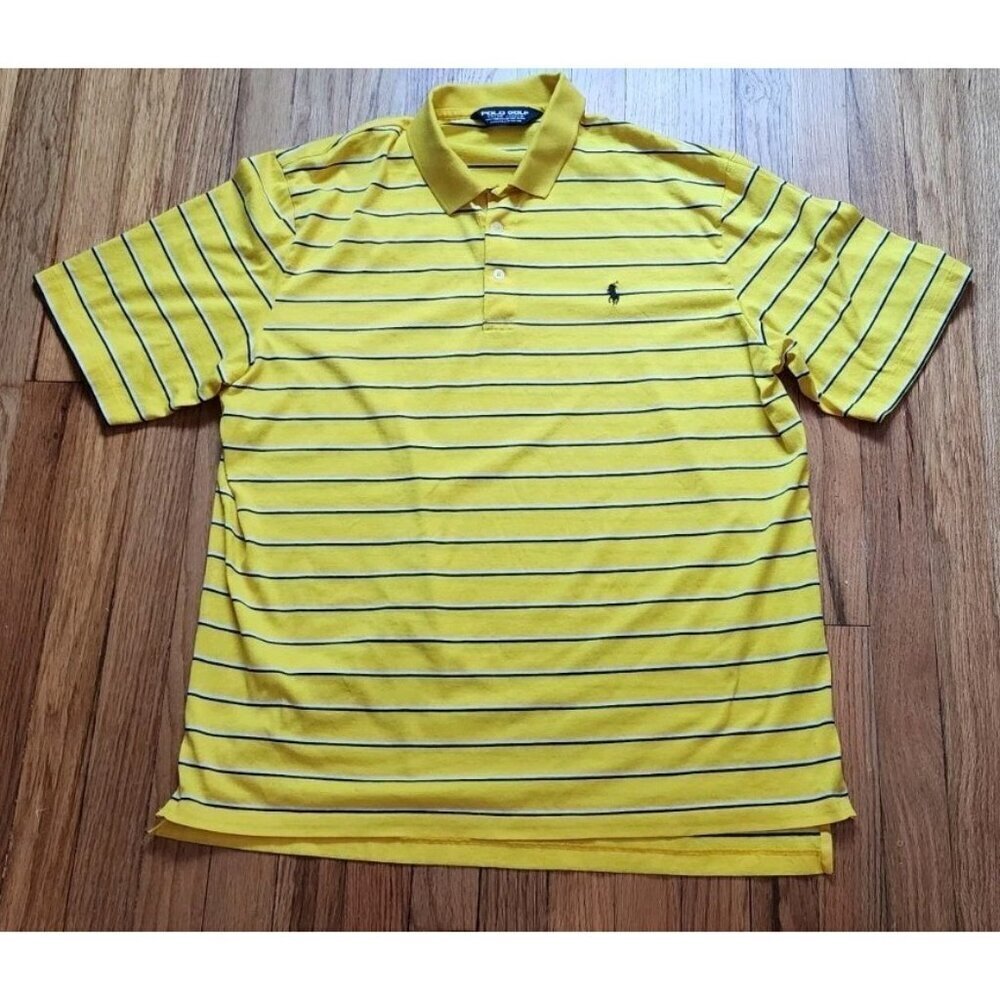 Vintage Polo Ralph Lauren Striped Polo Shirt Golf Large Yellow Short Sleeve Y2K